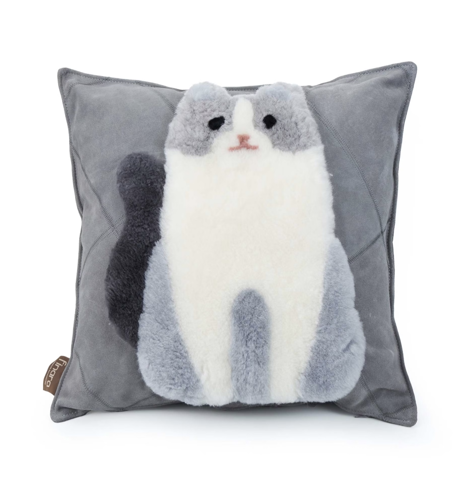 貓咪藍爵-澳洲美麗諾羊毛牛皮混搭設計抱枕