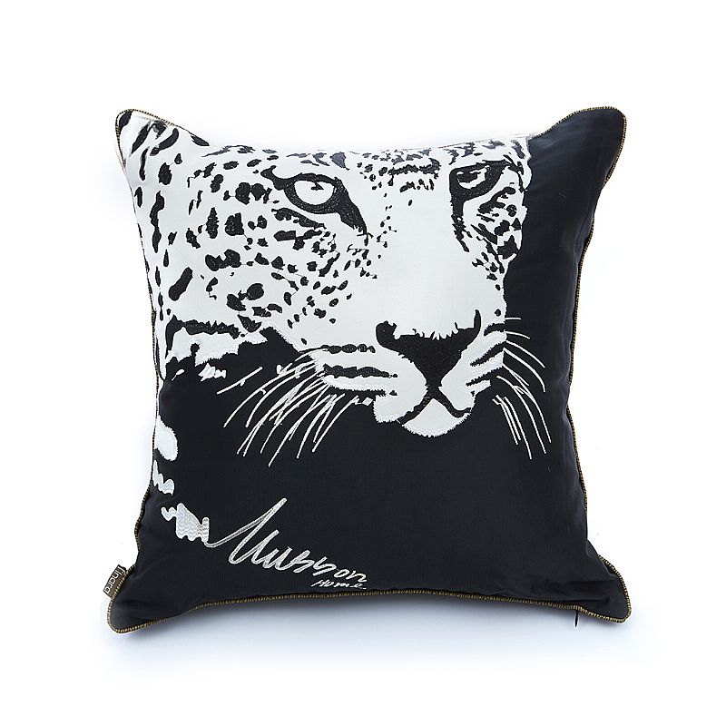 自然奢華風-雲豹刺繡方枕-黑白
