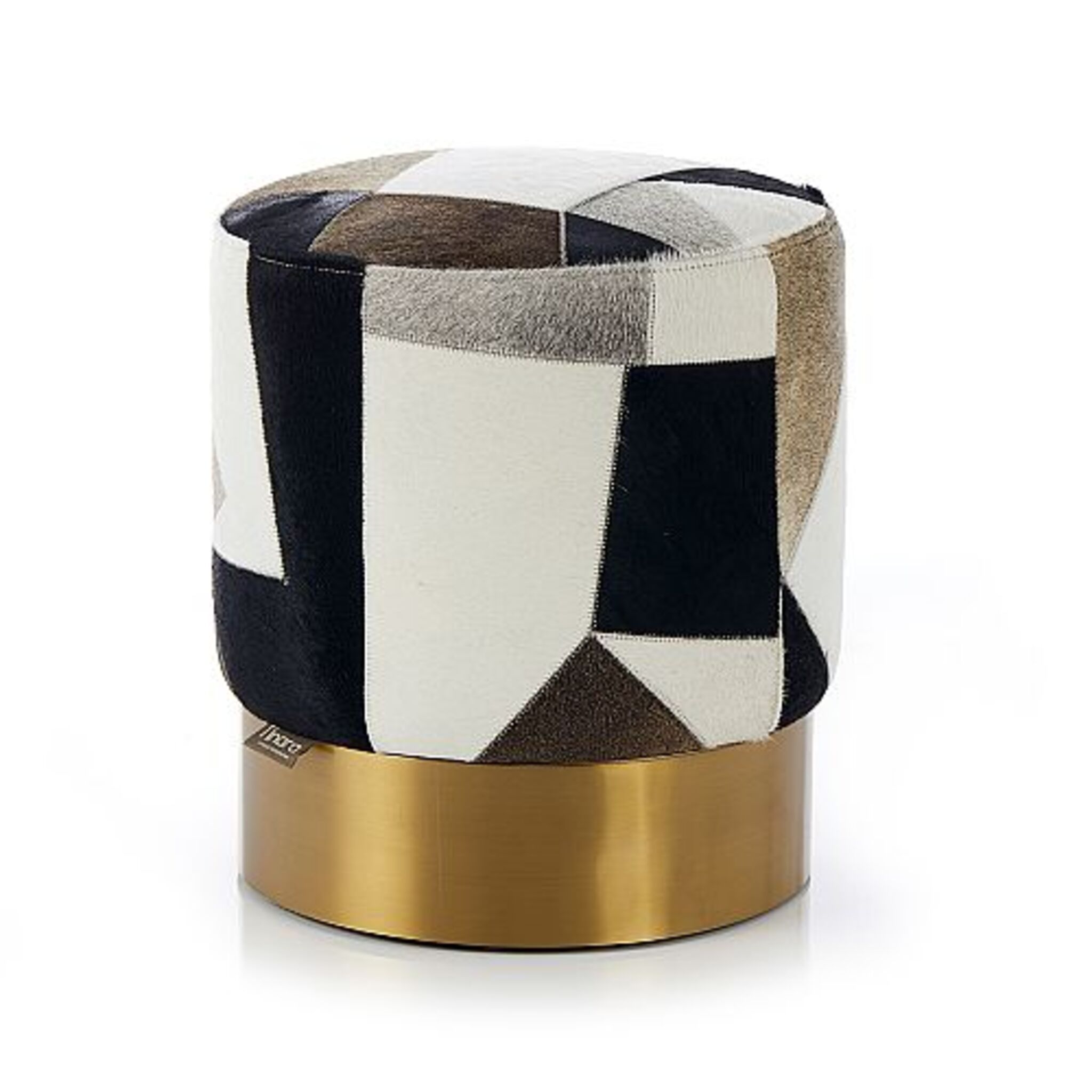 現代時尚天然牛皮馬賽克圓凳單人玄關椅-畢卡索