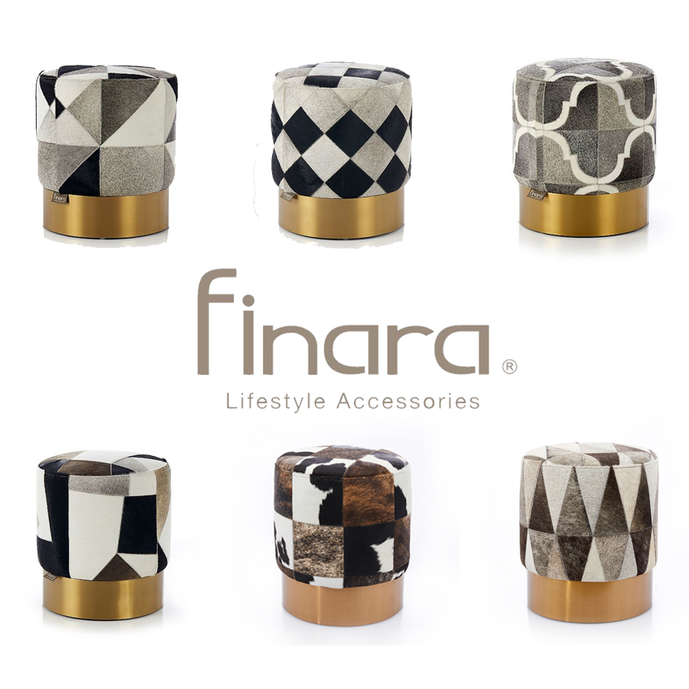 現代時尚天然牛皮馬賽克圓凳單人玄關椅-紐約