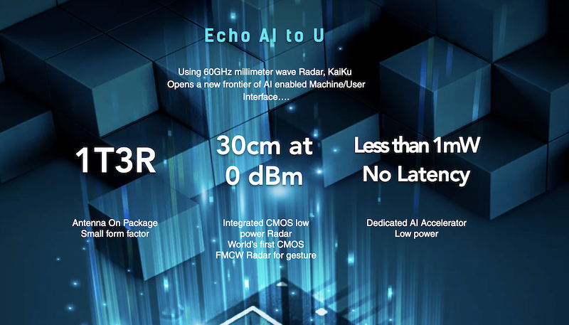 Using 60GHz millimeter wave Radar, KaiKu 
Opens a new frontier of AI enabled Machine/User Interface